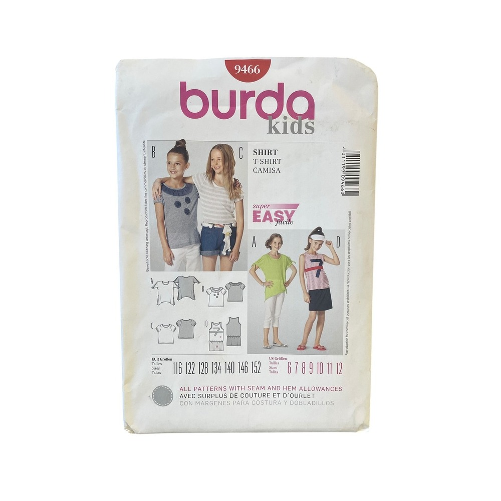 Burda Sewing Pattern Kids 6-12 9466 Girls Shirt T-Shirt Tunic Easy Style